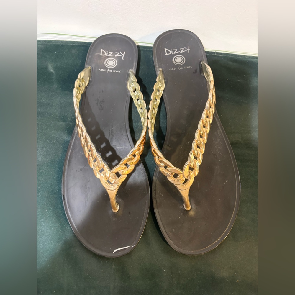 Dizzy Black Sandals with Gold Chain Straps